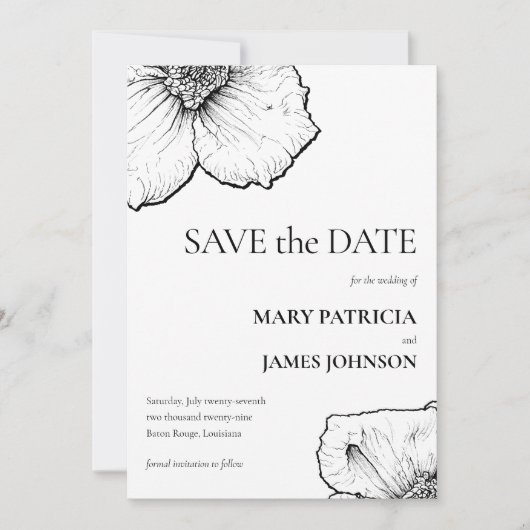 Clematis Line Art Zeichnend formale 🌸 florale Mod Save The Date (Vorderseite)