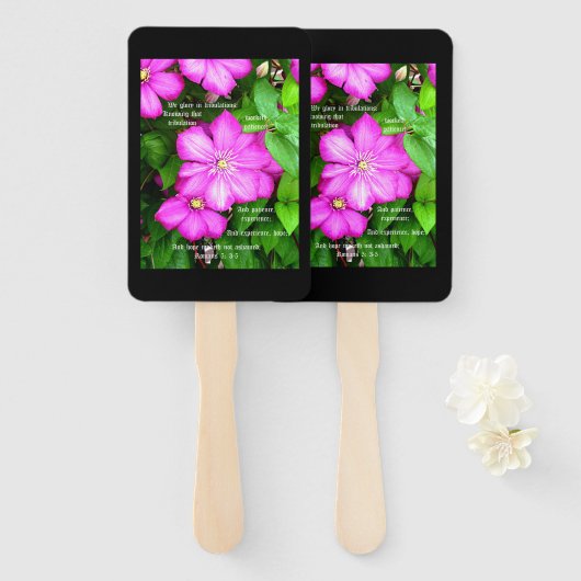 Clematis mit Römern 5:3-5 Fächer (Vorne und Hinten)