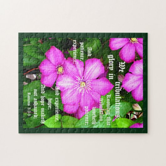 Clematis mit Römern 5:3-5 Puzzle (Horizontal)