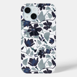 Clematis Navy Gray Floral Watercolor Muster Case-Mate iPhone Hülle