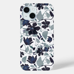 Clematis Navy Gray Floral Watercolor Muster Case-Mate iPhone Hülle
