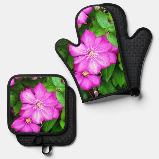 Clematis Ofenhandschuh & Topflappen-Set (Vorderseite/Rückseite)