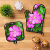 Clematis Ofenhandschuh & Topflappen-Set (Oben Unten)