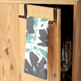 Clematis Vine Floral Grau Aquamarine Wasserfarbe Geschirrtuch