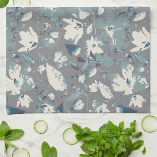 Clematis Vine Gray Blue Creme Geschirrtuch (Gefaltet)