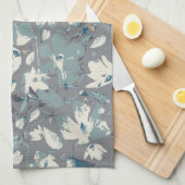 Clematis Vine Gray Blue Creme Geschirrtuch (Viertel Falte)