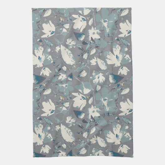 Clematis Vine Gray Blue Creme Geschirrtuch (Vertikal)