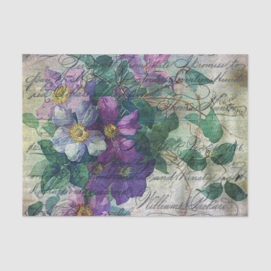 Clematis Vine Handwriting Ephemera Decoupage Seidenpapier (Vorderseite)