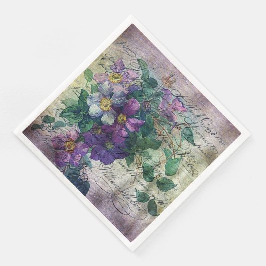 Clematis Vine Handwriting Ephemera Decoupage Serviette (Ecke)
