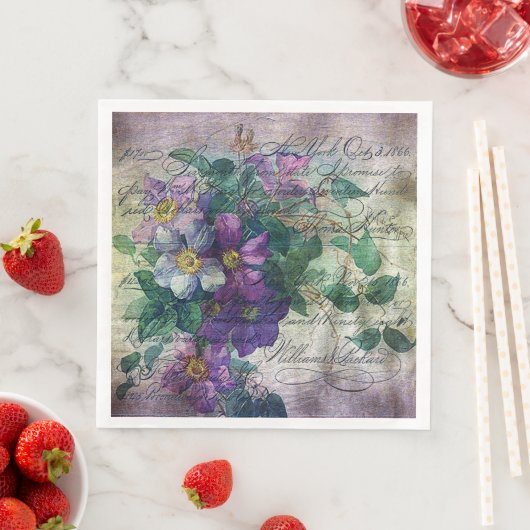 Clematis Vine Handwriting Ephemera Decoupage Serviette (Beispiel)