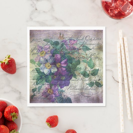 Clematis Vine Handwriting Ephemera Decoupage Serviette (Beispiel)