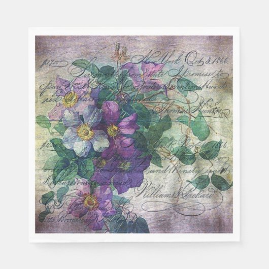 Clematis Vine Handwriting Ephemera Decoupage Serviette (Vorderseite)