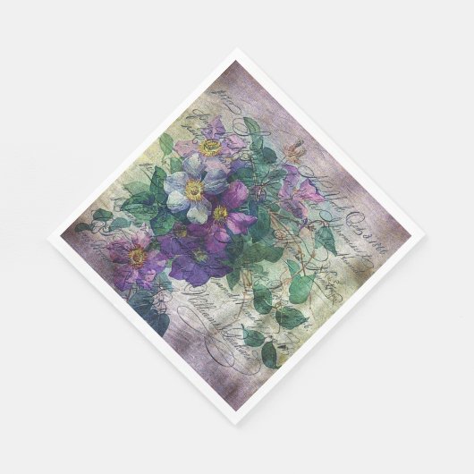 Clematis Vine Handwriting Ephemera Decoupage Serviette (Ecke)