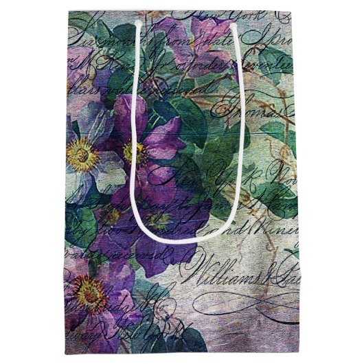 Clematis Vine Handwriting Ephemera Mittlere Geschenktüte (Rückseite)