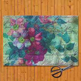 Clematis Vine Handwriting Plum Ephemera Decoupage Seidenpapier