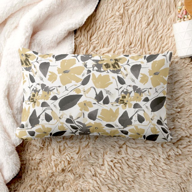 Clematis Vine Yellow Gray Blume Lendenkissen (Clematis Vine Yellow Gray Flowers Lumbar Pillow from Studio Posies. )