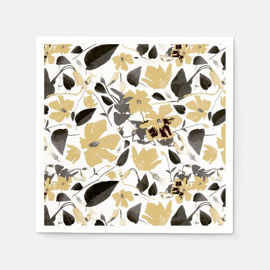 Clematis Yellow Gray Botanical Watercolor Serviette