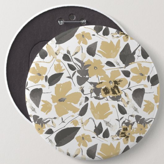 Clematis Yellow Grey Watercolor Floral Button (Vorne & Hinten)