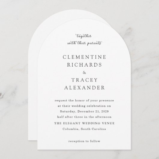 Clementine Elegant Moderne Hochzeit Einladung (Vorne/Hinten)