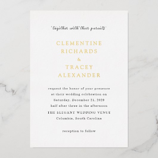 Clementine Elegant Moderne Hochzeit Folieneinladung (Vorderseite)