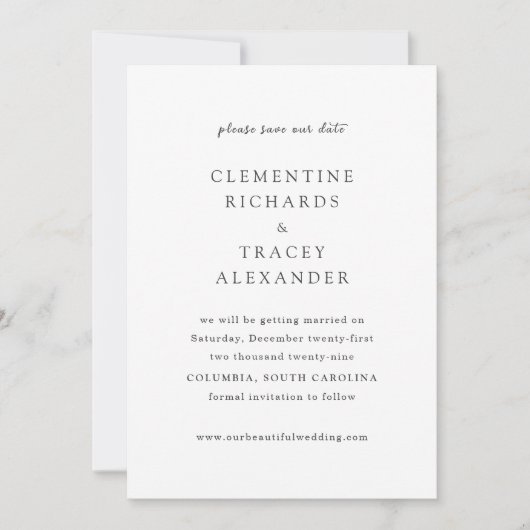 Clementine Elegant Moderne Hochzeit Save The Date (Vorderseite)