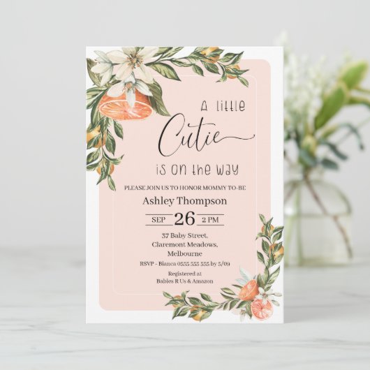 Clementine Little Süsse Kinderdusche Einladung (Stehend Vorderseite)