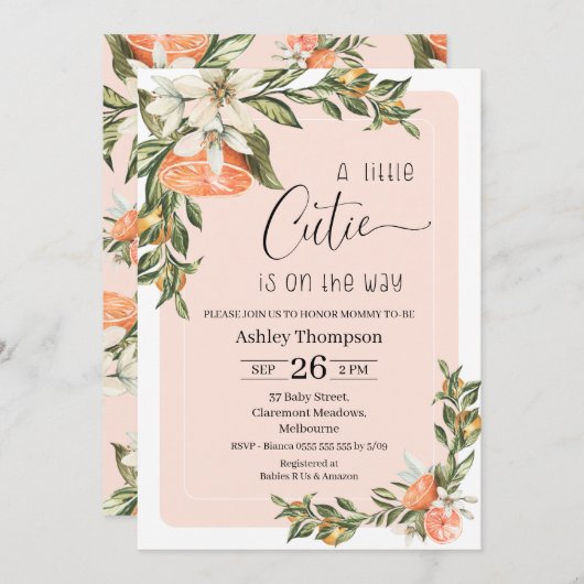 Clementine Little Süsse Kinderdusche Einladung (Vorne/Hinten)