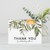 Clementine Orange and Greenery Vielen Dank Dankeskarte (Stehend Vorderseite)