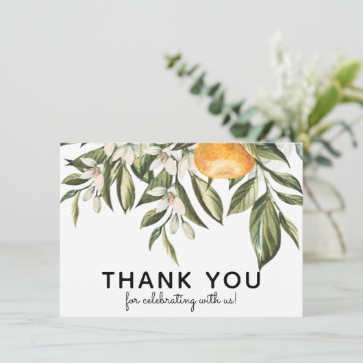 Clementine Orange and Greenery Vielen Dank Dankeskarte (Stehend Vorderseite)