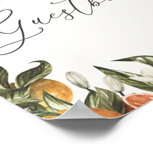 Clementine Orangen und Grüne Unterschreiben Sie un Poster (Ecke)