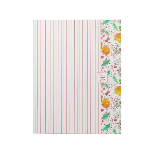 Clementines Cranberries Pine Cones Monogram Notizblock (Rotiert)