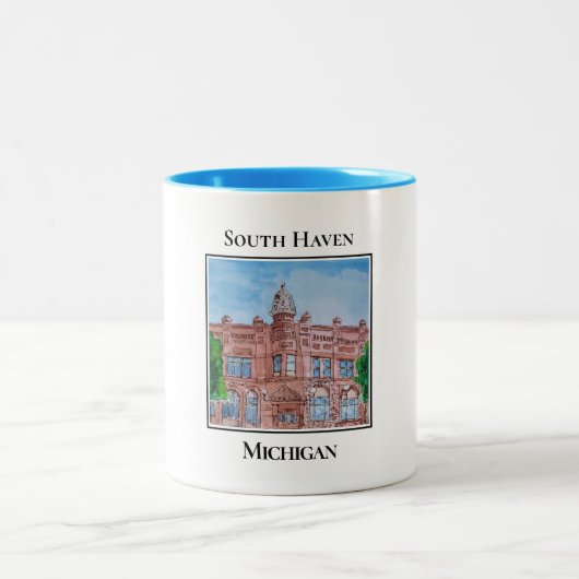 Clementines Gebäude, South Haven Michigan Zweifarbige Tasse (Mittel)