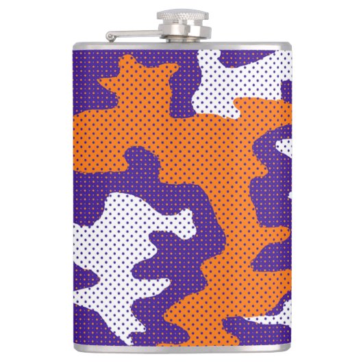 Clemson-Inspired Orange & Purple Tiger Camo Flachmann (Vorderseite)