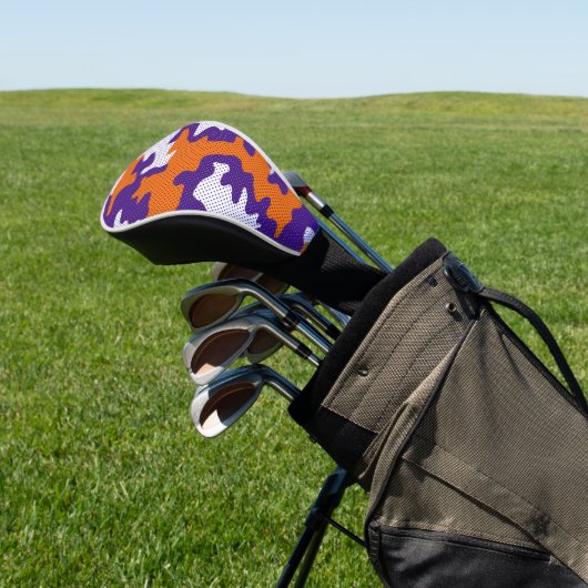 Clemson-Inspired Orange & Purple Tiger Camo Golf Headcover (In SItu)