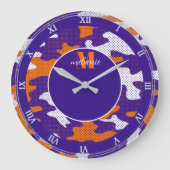 Clemson-Inspired Orange & Purple Tiger Camo Große Wanduhr (Vorderseite)