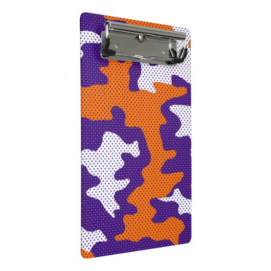 Clemson-Inspired Orange & Purple Tiger Camo Mini Klemmbrett (Schrägansicht)