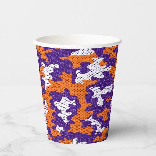 Clemson-Inspired Orange & Purple Tiger Camo Pappbecher (Vorderseite)