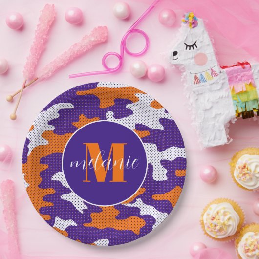 Clemson-Inspired Orange & Purple Tiger Camo Pappteller (Party)