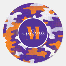 Clemson-Inspired Orange & Purple Tiger Camo Runder Aufkleber