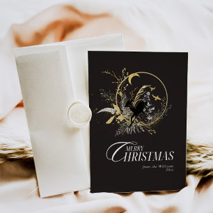 Clessic Floral Deer Custom Foto Christmas Black Feiertagskarte