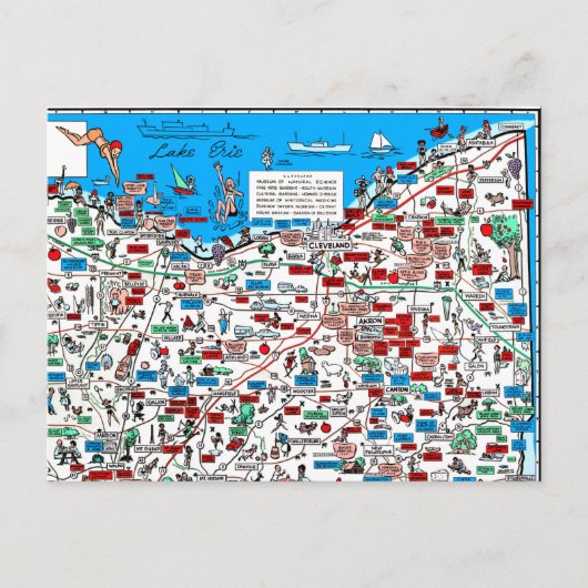 Cleveland Akron Kanton Retro 1966 cartoon postcard Postkarte (Vorderseite)