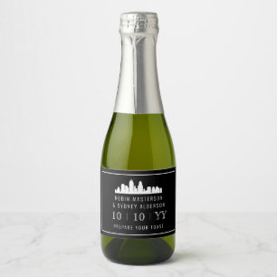 Cleveland B/W   Save the Date Mini Sparkling Wein Schaumweinetikett