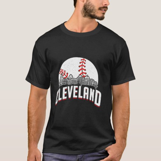 Cleveland Baseball Cityscape Skyline Fan T-Shirt (Vorderseite)