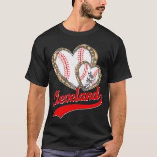 Cleveland Baseball Leopard Heart Baseball Fans T-Shirt