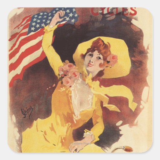 Cleveland Bicycles American Girl in Gelb Quadratischer Aufkleber (Vorderseite)