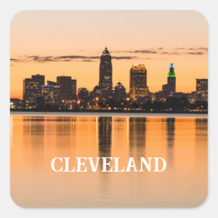 Cleveland City Ohio Sunset Skyline River Landschaf Quadratischer Aufkleber