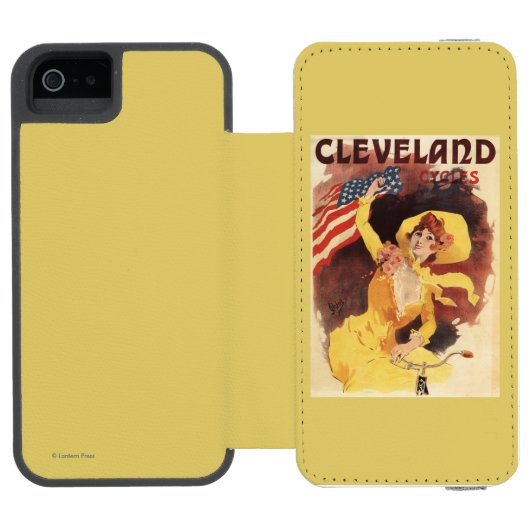 Cleveland fährt amerikanisches Mädchen im Gelb rad Incipio iPhone Geldbeutel-Hülle (Folio Geöffnet)