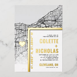 Cleveland Liebe Locator | Städtische Hochzeit Folieneinladung