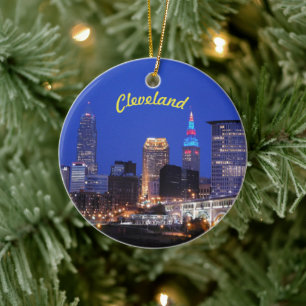 Cleveland Night Skyline Keramik Ornament