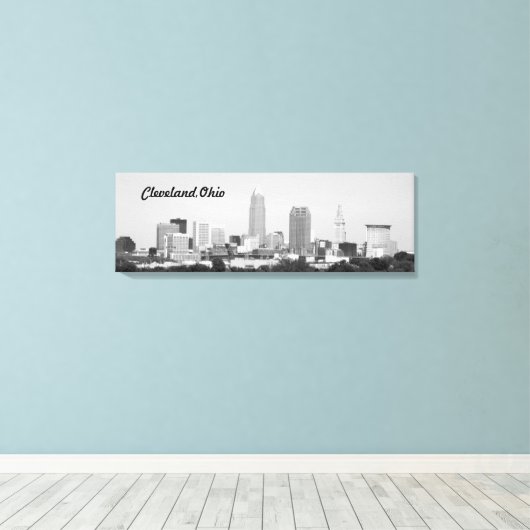 Cleveland OH B&W Lake Skyline Canvas Print Leinwanddruck (Insitu (Holzboden))